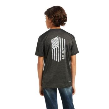 Ariat Charger Vertical Flag Tee Temno Sive | 3F7hyBMc