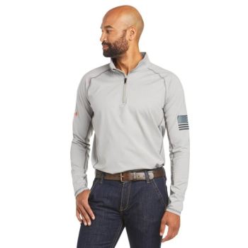 Ariat FR Combat Stretch Patriot 1/4 Zip Work Shirt Srebrne | NG2XdId7