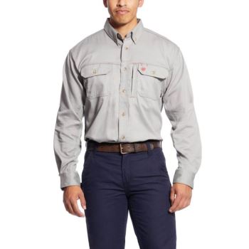 Ariat FR Solid Vent Work Shirt Srebrne | ei8KlEkM