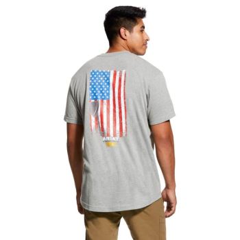 Ariat Rebar Cotton Strong American Grit Grafične T-Shirt Sive | PY40CDEP