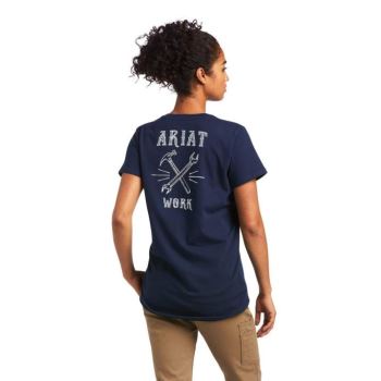 Ariat Rebar Cotton Strong Wrench Grafične T-Shirt Temno Modre | Nt9e7RK6