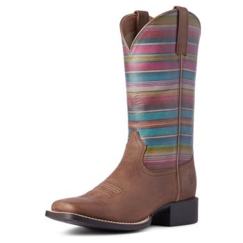 Ariat Round Up Wide Square Toe Western Boot Temno Rjave | lCOq2k50