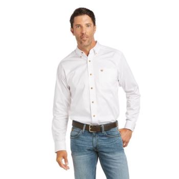 Ariat Solid Twill Fitted Shirt Bele | C7Th0tVY