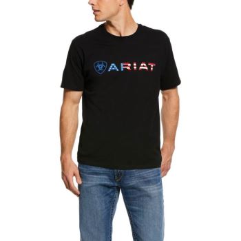 Ariat USA Wordmark T-Shirt Črne | JZMFEN1U