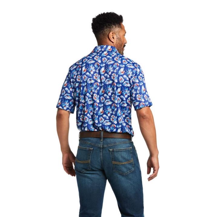 Ariat All Over Print Polo Modre | pHU9o2SP