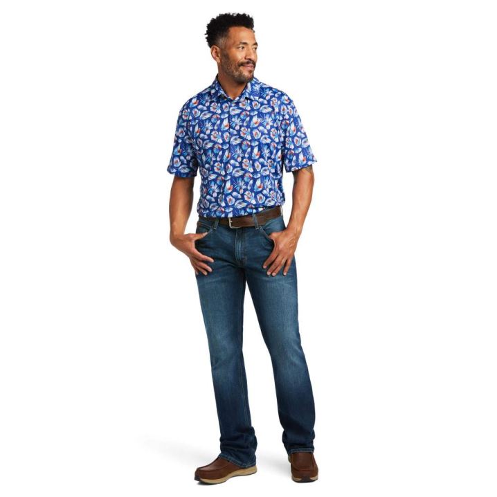 Ariat All Over Print Polo Modre | pHU9o2SP