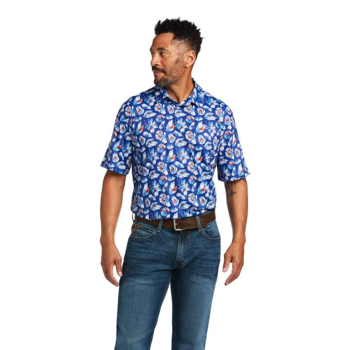 Ariat All Over Print Polo Modre | pHU9o2SP