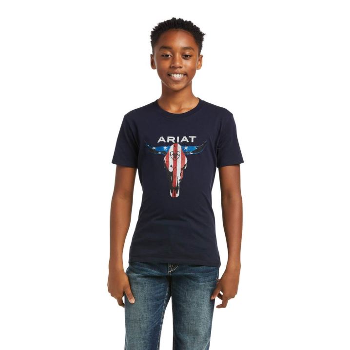 Ariat Ariat American Steer T-Shirt Temno Modre | zSxAMJcp