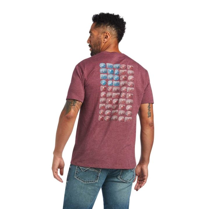 Ariat Ariat Buckle Flag T-Shirt Bordo | Zsqon490