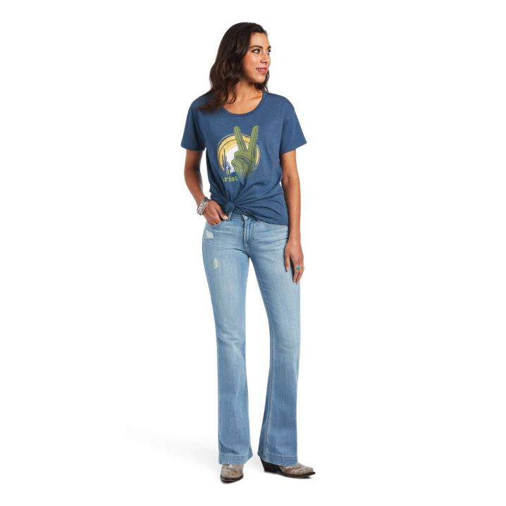 Ariat Ariat Cactus Peace T-Shirt Modre | jbNqdUE5