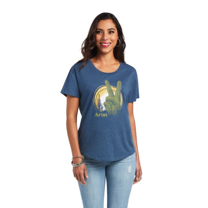 Ariat Ariat Cactus Peace T-Shirt Modre | jbNqdUE5