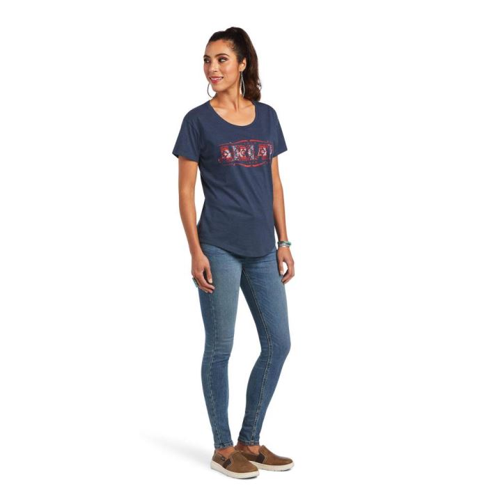 Ariat Ariat Sonora Logo T-Shirt Temno Modre | U0djKT1i