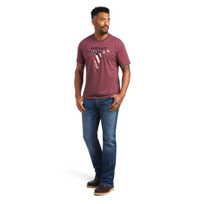 Ariat Ariat Steer Skull USA T-Shirt Bordo | gWmEiKPB