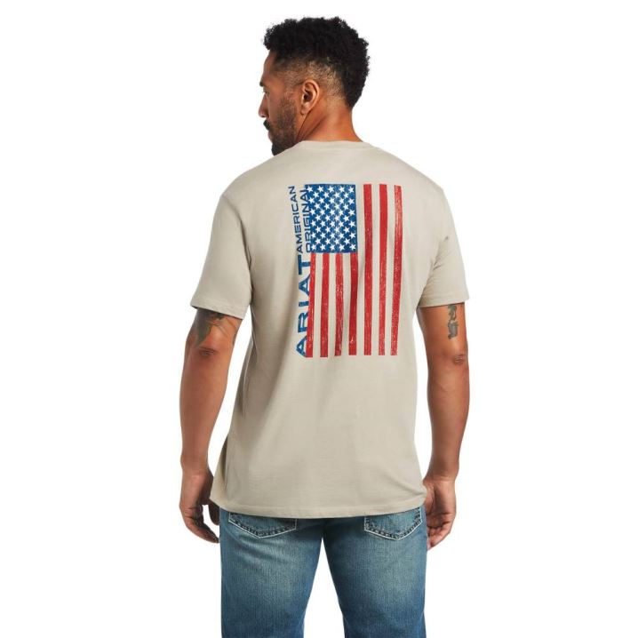 Ariat Ariat Woodgrain Flag T-Shirt Kaki | A8CXfhPn