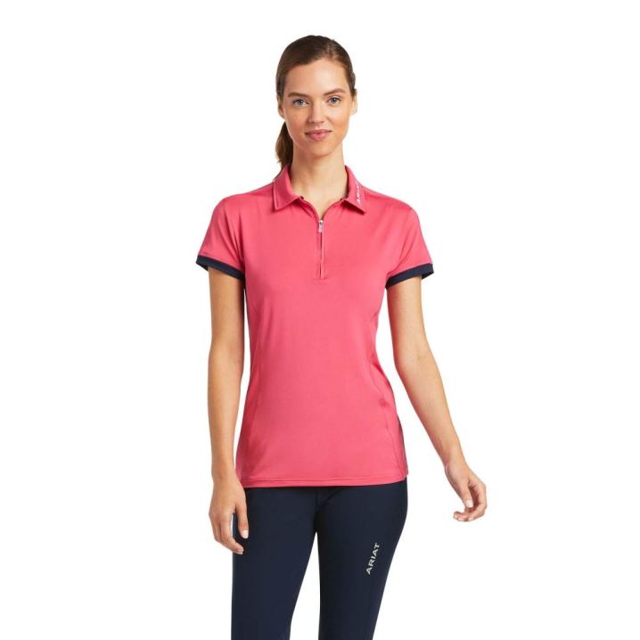 Ariat Bandera 1/4 Zip Polo Party Punch | 3JZuLaT3