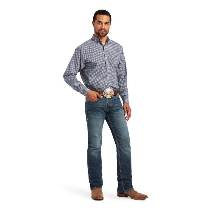 Ariat Bo Classic Fit Shirt Temno Sive Modre | M4vOgpTN