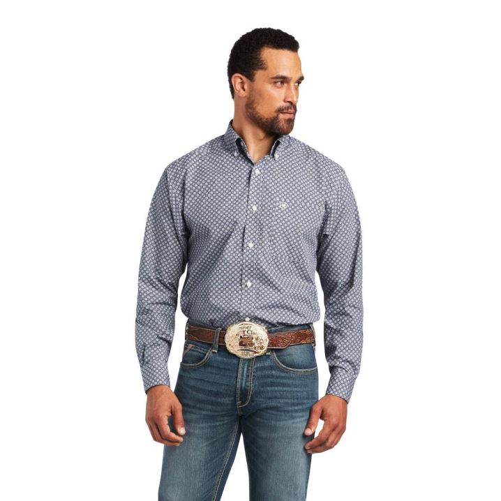 Ariat Bo Classic Fit Shirt Temno Sive Modre | M4vOgpTN