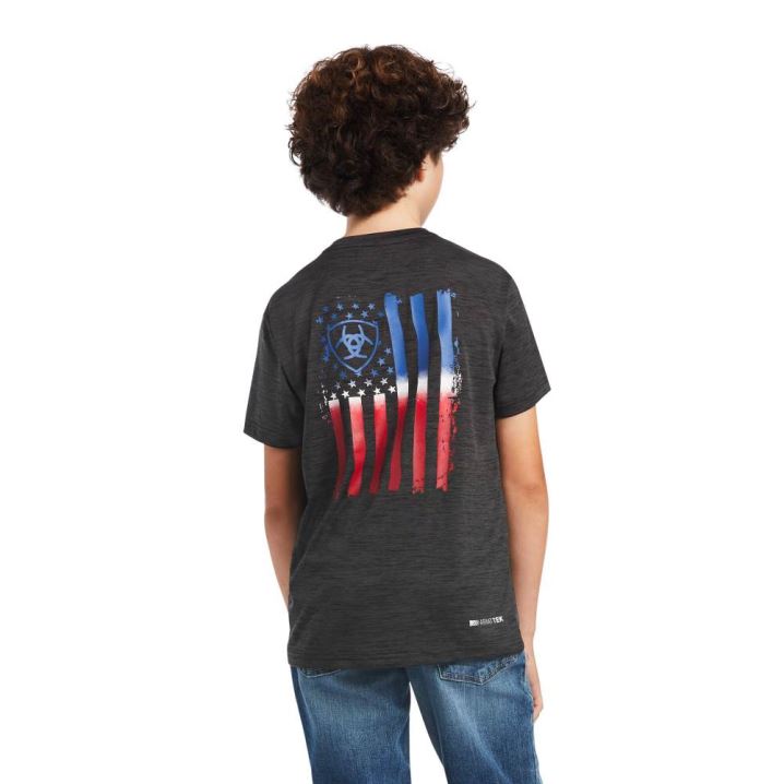 Ariat Charger Patriotic Tee Temno Sive | c6hCokJM