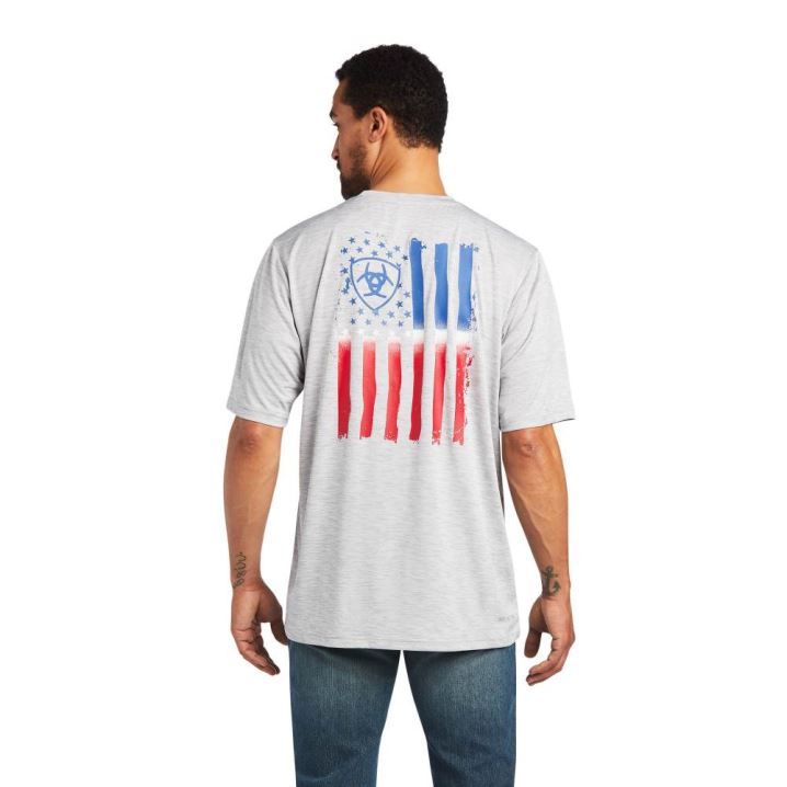 Ariat Charger Vertical Flag Tee Sive | R3AVeXjT