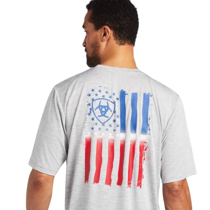 Ariat Charger Vertical Flag Tee Sive | R3AVeXjT