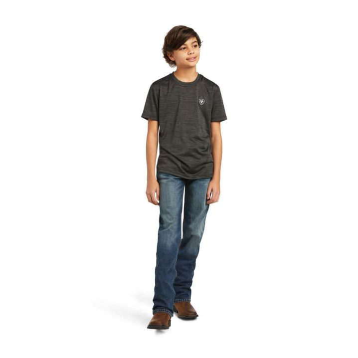 Ariat Charger Vertical Flag Tee Temno Sive | 3F7hyBMc