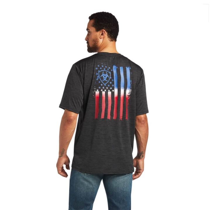 Ariat Charger Vertical Flag Tee Temno Sive | e4CjoFi4