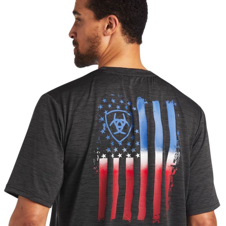 Ariat Charger Vertical Flag Tee Temno Sive | e4CjoFi4