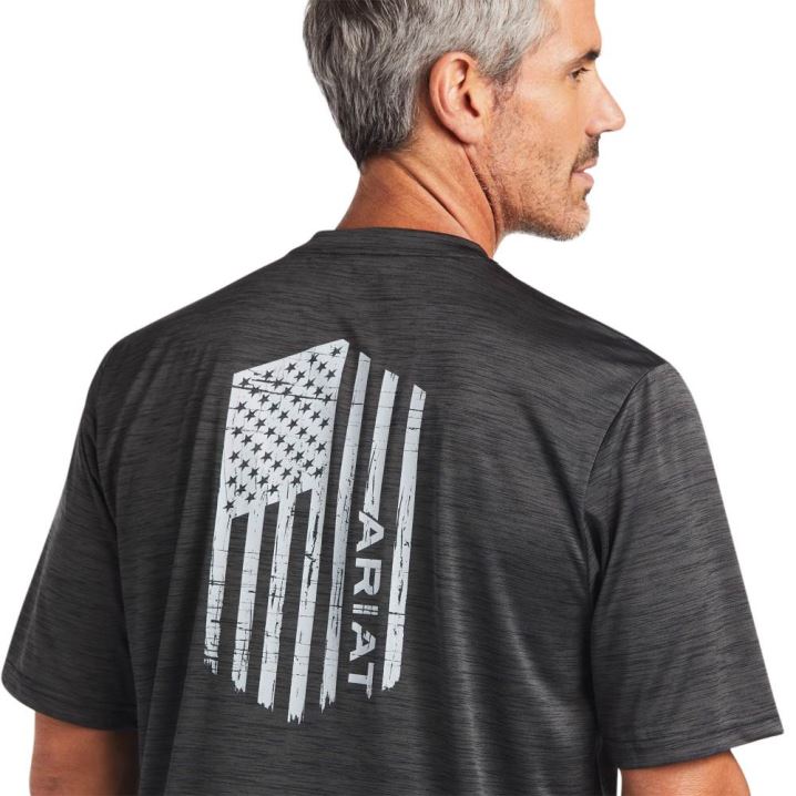 Ariat Charger Vertical Flag Tee Temno Sive | owadGGUv