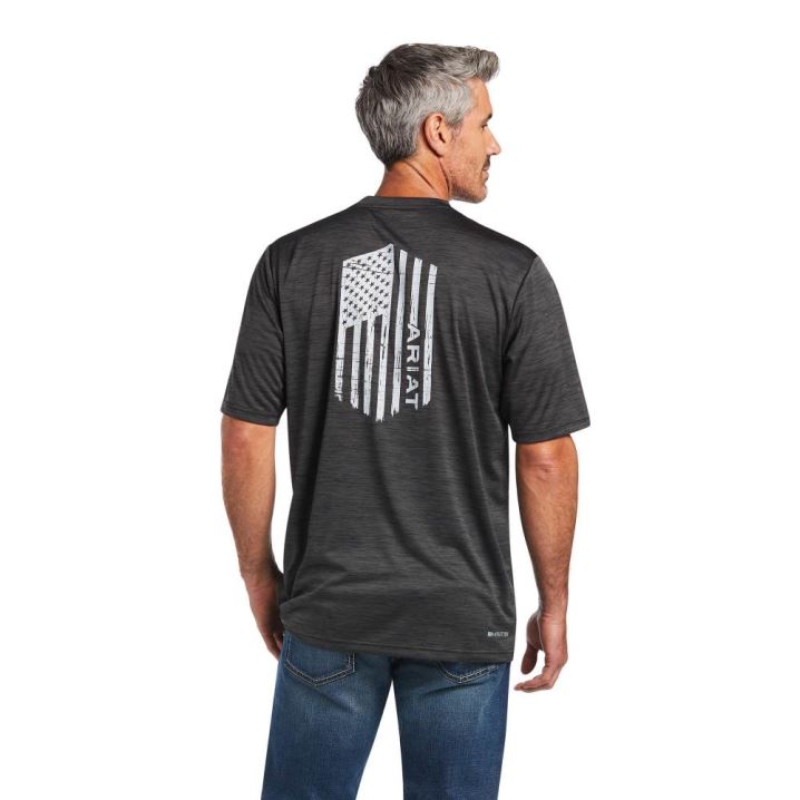 Ariat Charger Vertical Flag Tee Temno Sive | owadGGUv