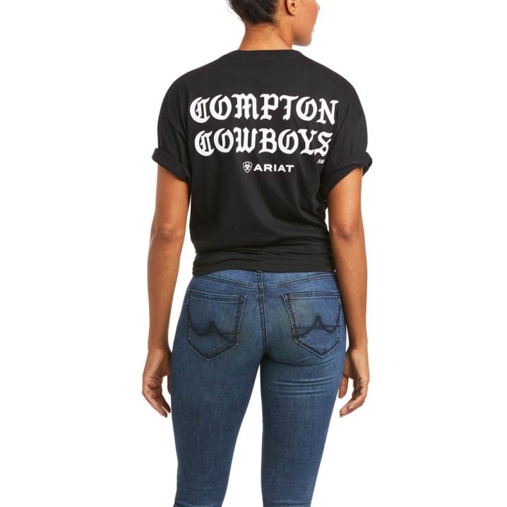 Ariat Compton Cowboys Ariat T-shirt Črne | 53fGtp47