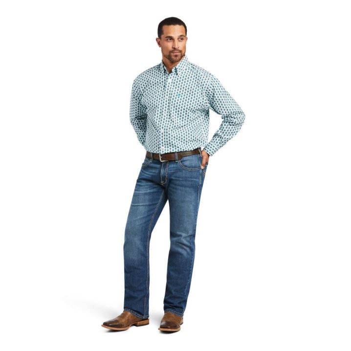 Ariat Derek Classic Fit Shirt Bele | 1HMKmMBX