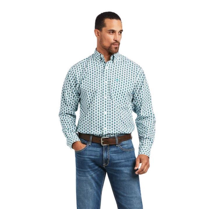 Ariat Derek Classic Fit Shirt Bele | 1HMKmMBX