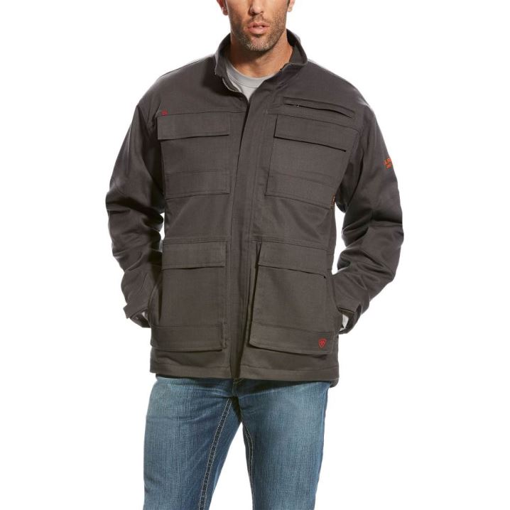 Ariat FR Canvas Stretch Jacket Temno Sive | x6q4hoZq