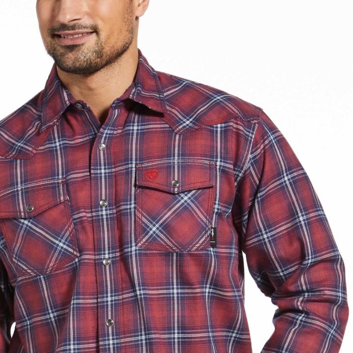 Ariat FR Colquitt Retro Fit Snap Work Shirt Rjave Rdeče | 4OvZfKCQ