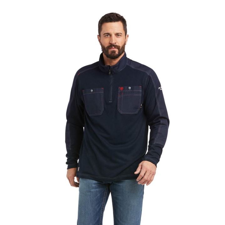 Ariat FR DuraLight 1/4 Zip Work Shirt Temno Modre | iVM9DW9K