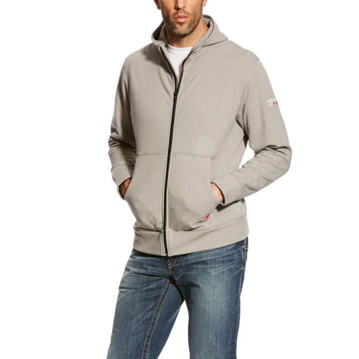 Ariat FR DuraStretch Full Zip Hoodie Srebrne | QcgeOpCP