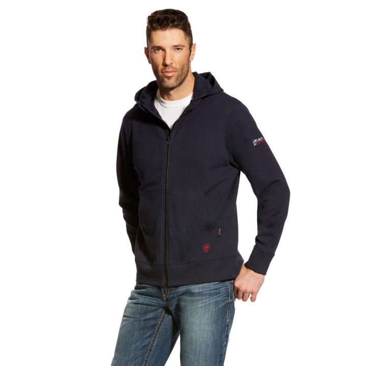 Ariat FR DuraStretch Full Zip Hoodie Temno Modre | Jx83RBwp