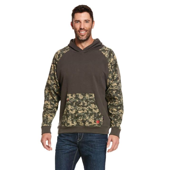 Ariat FR DuraStretch Patriot Hoodie Olivno Zelene Maskirni Vzorec | r7ncfobs