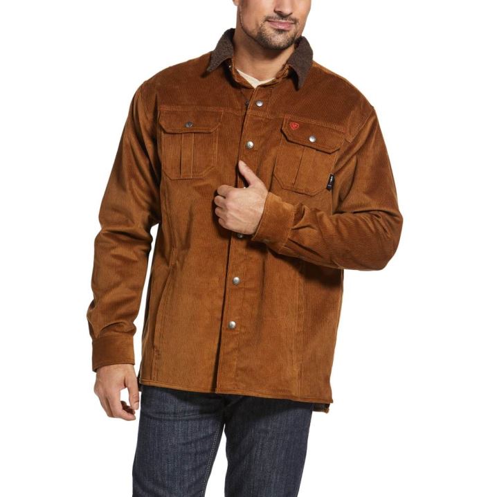 Ariat FR DuraStretch Sherpa-lined Corduroy Shirt Jacket Rjave | ZPb4SlhQ