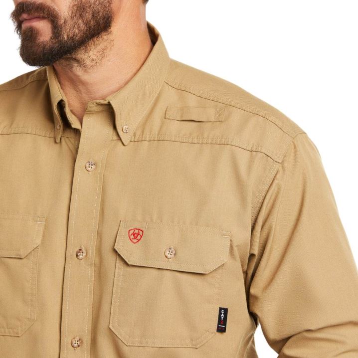 Ariat FR Featherlight Work Shirt Kaki | FnO40r7c