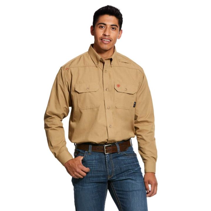 Ariat FR Featherlight Work Shirt Kaki | FnO40r7c