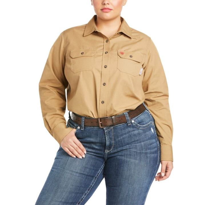 Ariat FR Featherlight Work Shirt Kaki | ZYiWwHbh