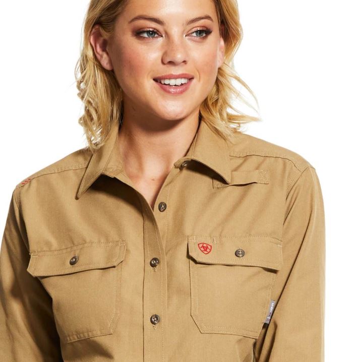 Ariat FR Featherlight Work Shirt Kaki | ZYiWwHbh