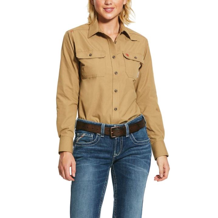 Ariat FR Featherlight Work Shirt Kaki | ZYiWwHbh