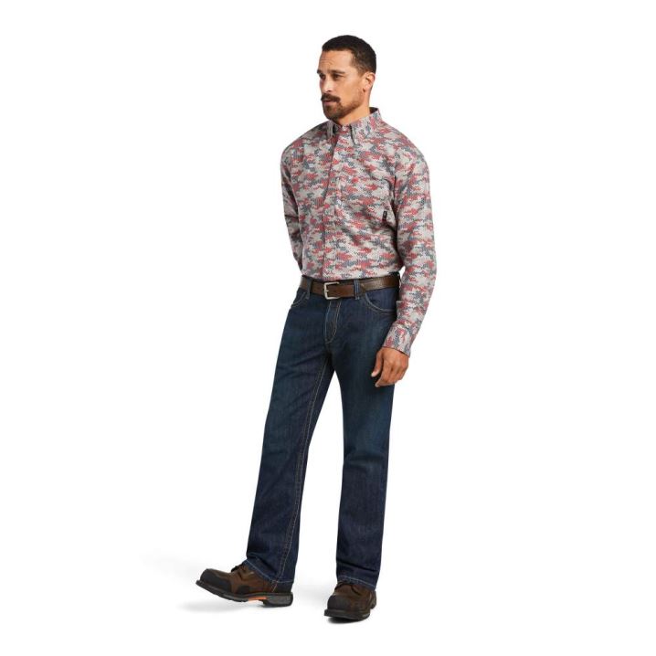 Ariat FR Geo Camo DuraStretch Work Shirt Alloy Patriot | Kv1LGXPL