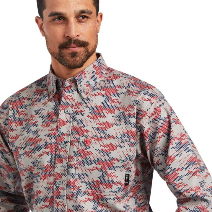 Ariat FR Geo Camo DuraStretch Work Shirt Alloy Patriot | Kv1LGXPL