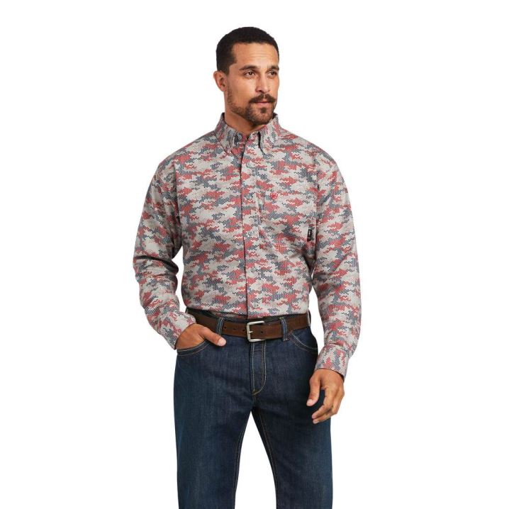 Ariat FR Geo Camo DuraStretch Work Shirt Alloy Patriot | Kv1LGXPL