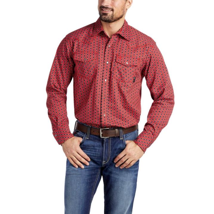 Ariat FR Lubbock Retro Fit Snap Work Shirt Temno Rdeče | BujwKThu