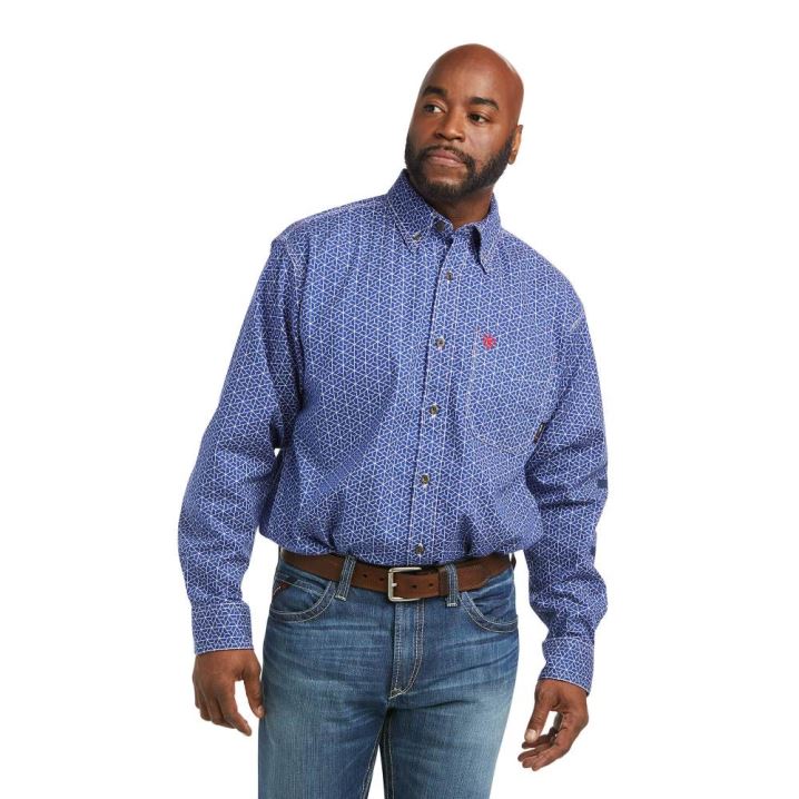 Ariat FR Murphy Logo DuraStretch Work Shirt Bele Modre | jeQgSFGj