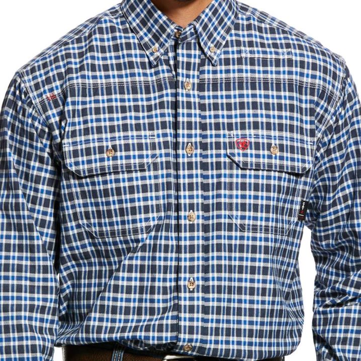 Ariat FR Plaid Featherlight Work Shirt Temno Modre | WR09HoHH